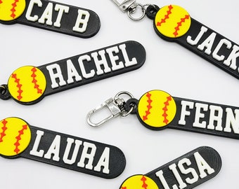 Softball Personalized Keychain / Keyring / Bag Tag / Name Tag - 3D Printed Plastic