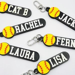 Softball Personalized Keychain / Keyring / Bag Tag / Name Tag - 3D Printed Plastic