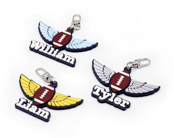 Football Wings Personalized Keychain / Keyring / Bag Tag / Name Tag - 3D Printed Plastic