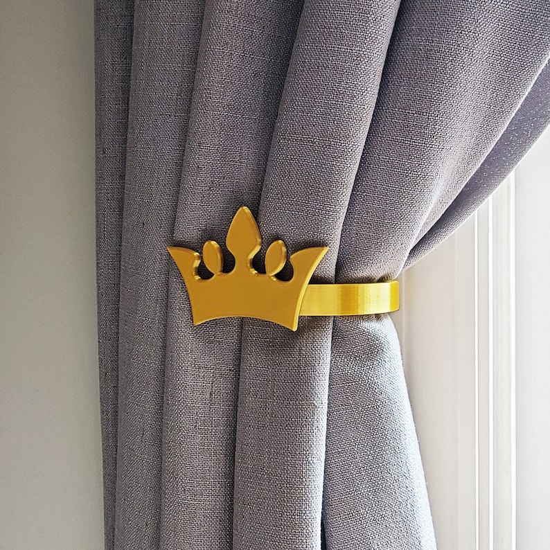 Tiara Crown Curtain Holdbacks/Tiebacks 3D Printed Plastic Set of 2 Gold