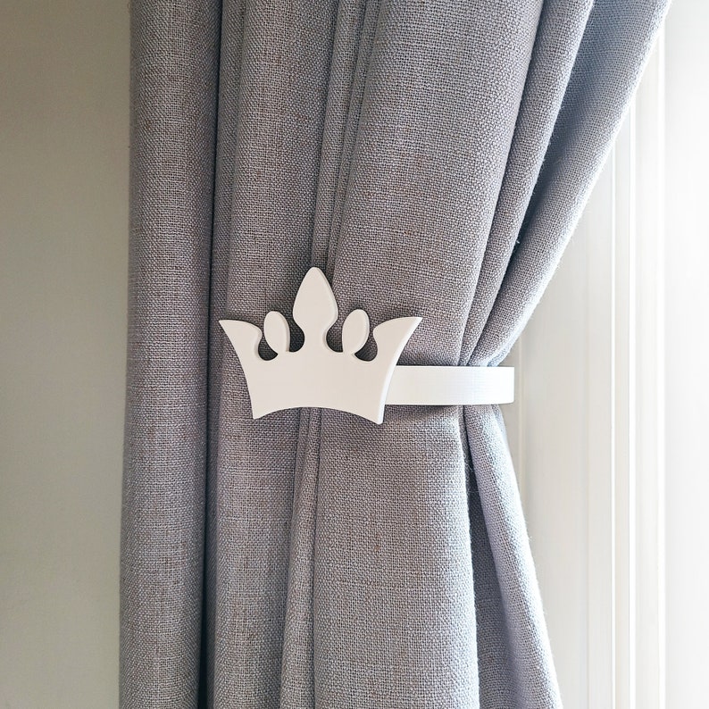 Tiara Crown Curtain Holdbacks/Tiebacks 3D Printed Plastic Set of 2 White