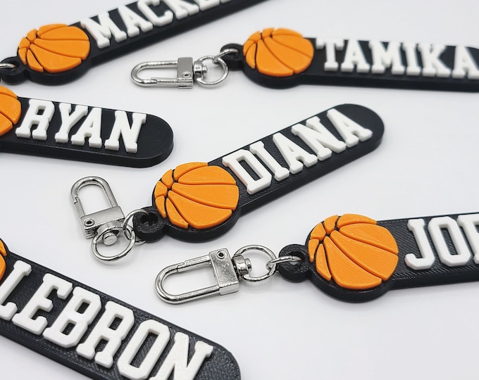 Basketball Personalized Keychain / Keyring / Bag Tag / Name Tag - 3D Printed Plastic