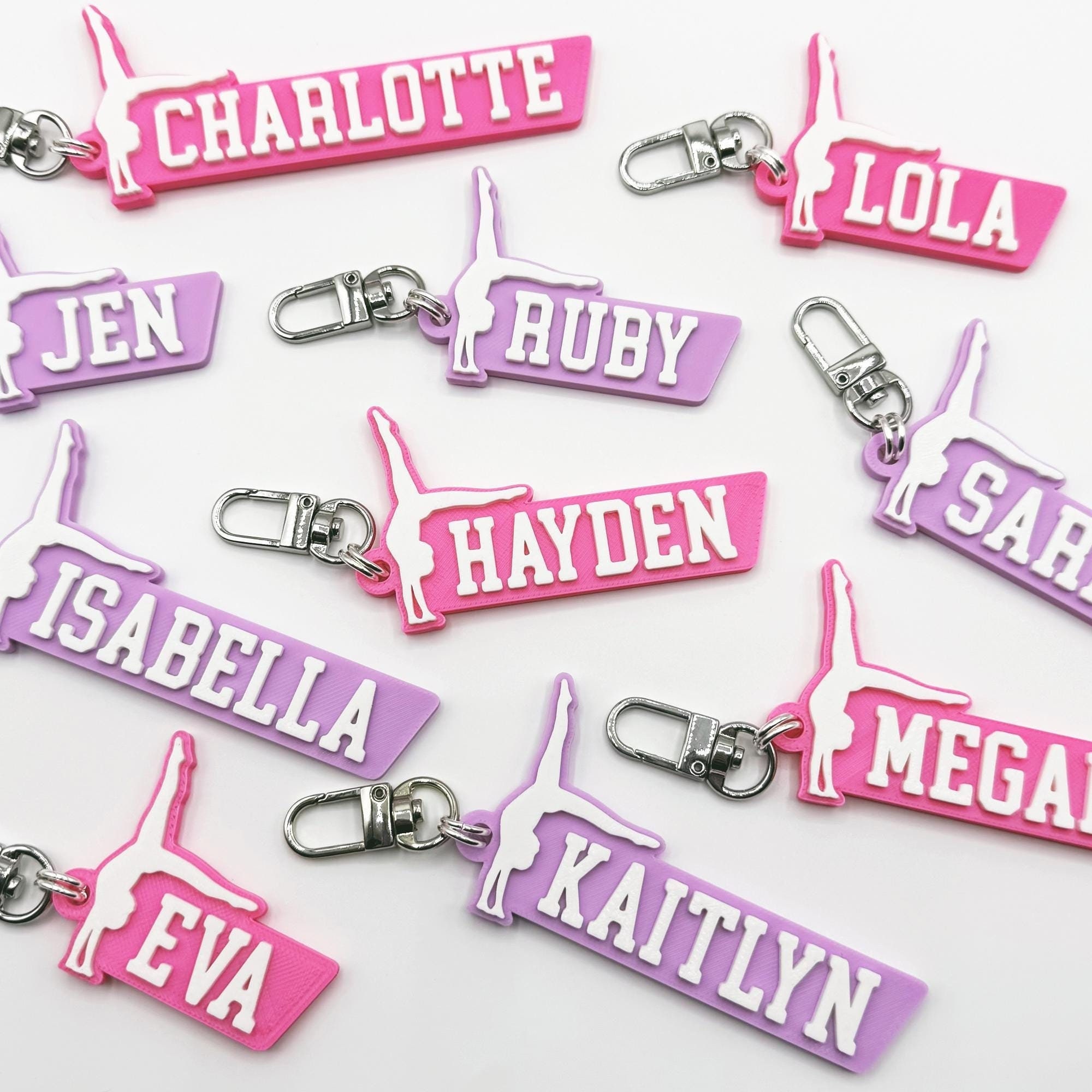 Colored Gymnast Personalized Keychain | Custom 3D Printed Bag Tag, Name Tag, Kids Gift