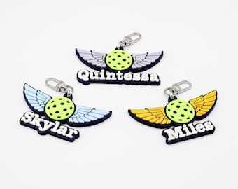 Pickleball Wings Personalized Keychain / Keyring / Bag Tag / Name Tag - 3D Printed Plastic