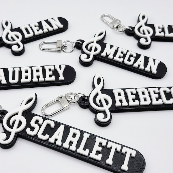 Treble Clef Music Personalized Keychain / Keyring / Bag Tag / Name Tag - 3D Printed Plastic