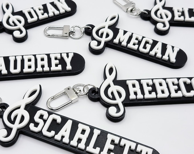 Treble Clef Music Personalized Keychain / Keyring / Bag Tag / Name Tag - 3D Printed Plastic