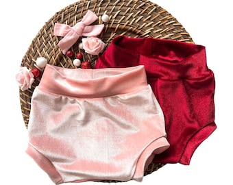 Baby Velvet Bloomers, Red Toddler Bummies, Velvet Baby Girl Bummies, Red, Pink, or Green