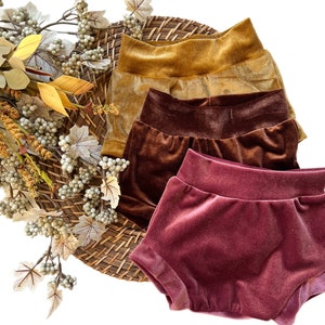 Fall Velvet Bloomers, Toddler Bummies, Velvet Baby Girl Bummies, Gold, Brown, or Raspberry