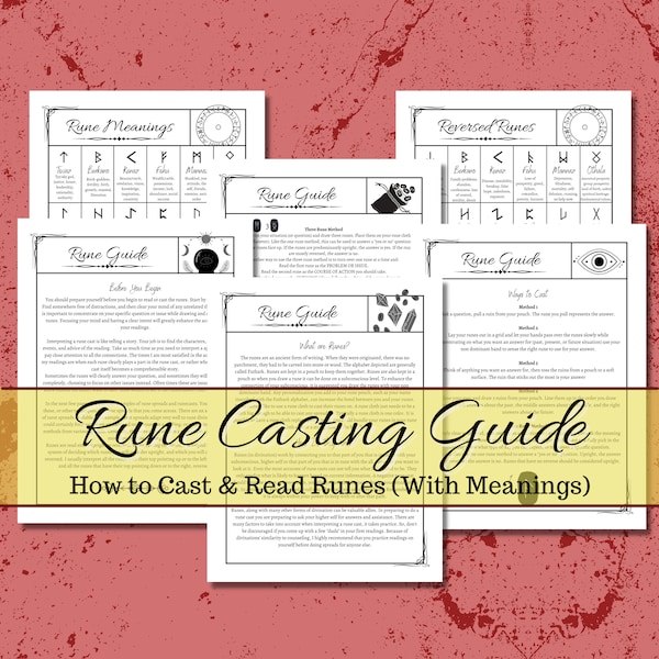 Runes cheat sheet printable guide for Elder Futhark Runes . Digital grimoire download.