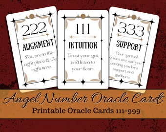 Angel Number Oracle Cards 111-999 Printable PDF Download~ Connect with your Angels~ Tarot Cards with Meanings~ Oracle Divination