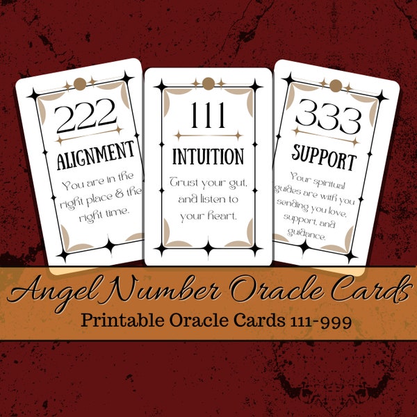 Angel Number Oracle Cards 111-999 Printable PDF Download~ Connect with your Angels~ Tarot Cards with Meanings~ Oracle Divination