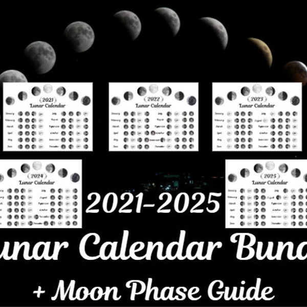 2021 - 2025 Lunar Calendar Bundle. Plus a Moon Phase Grimoire Page