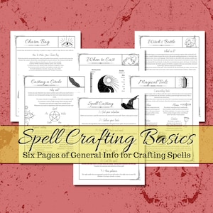 Spell basics cheat sheet kit. Printable Wicca downloadable Grimoire