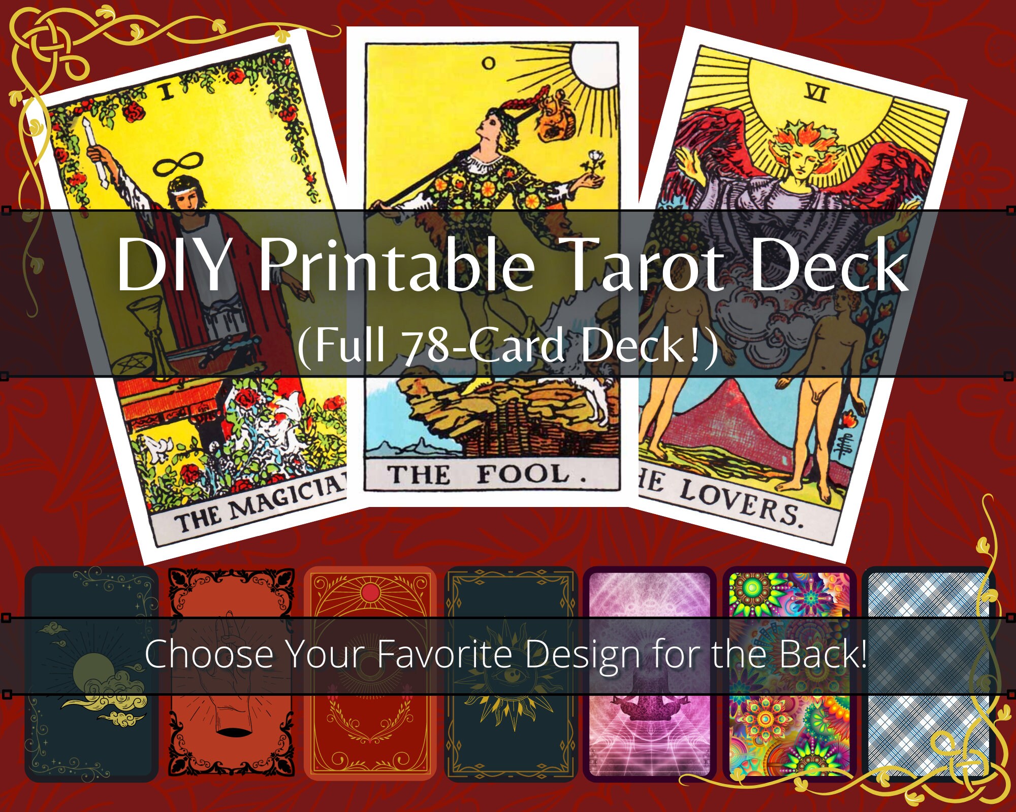 Tarot Deck printable Raider Waite with Customizable Backs | Etsy
