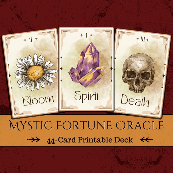 Mystic Fortune Oracle Deck~ 44 Oracle Cards~ Full Printable Deck w/ Backs~ Digital DIY PDF Tarot Deck Oracle Cards~ Instant Download
