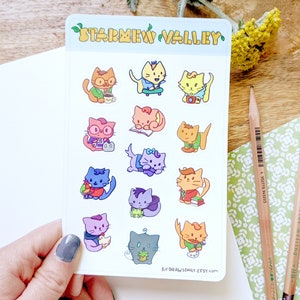 Sticker Sheet - set of 13 mini stickers, Stardew Valley Cat stickers