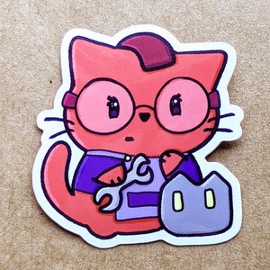 The Inventor - 2 inch Vinyl Sticker, Stardew Valley Cat Sticker, Laptop Sticker