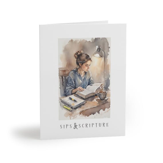 Sips & Scripture reading woman Greeting Cards