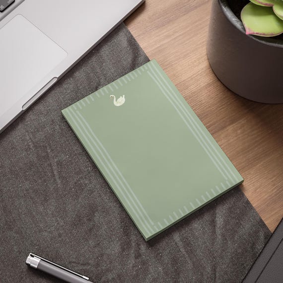 Minimal Swan Notepad, Note Pad | Green Border Stationery