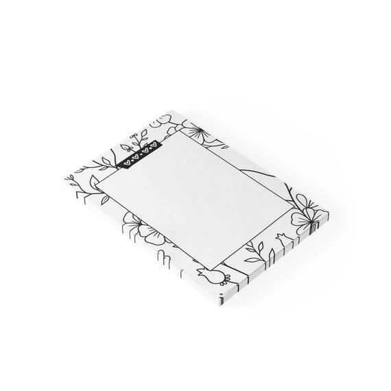 Floral Doodle Post-it Note Pads | Black White Flower Border Sticky Notes