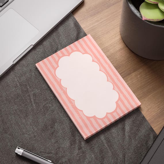 Pink Striped Scallop Label Post-it Note Pads | Sticky Notes
