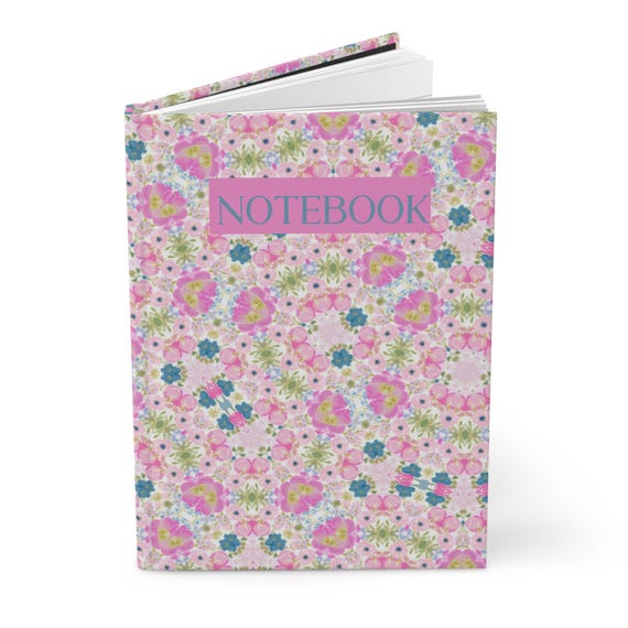 Pink Floral Pattern Notebook Hardcover Journal | Kaleidoscope Blossom Design