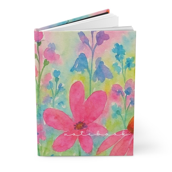 Pink Watercolor Floral Hardcover Journal | Floral Notebook, Bright Garden Art