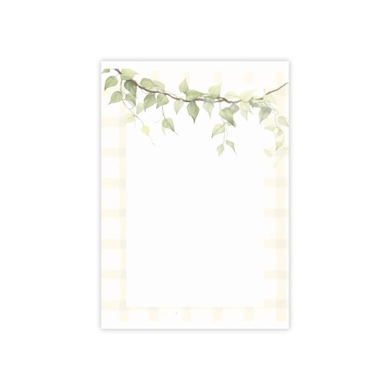 Green Vine Border Post-it Note Pad | Gingham Check Frame, Botanical Sticky Notes