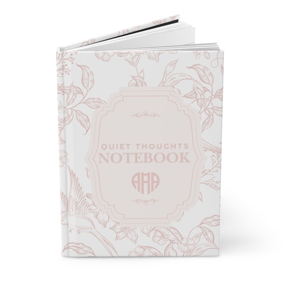 Quiet Thoughts floral monogram Notebook Hardcover Journal | blush botanical cover
