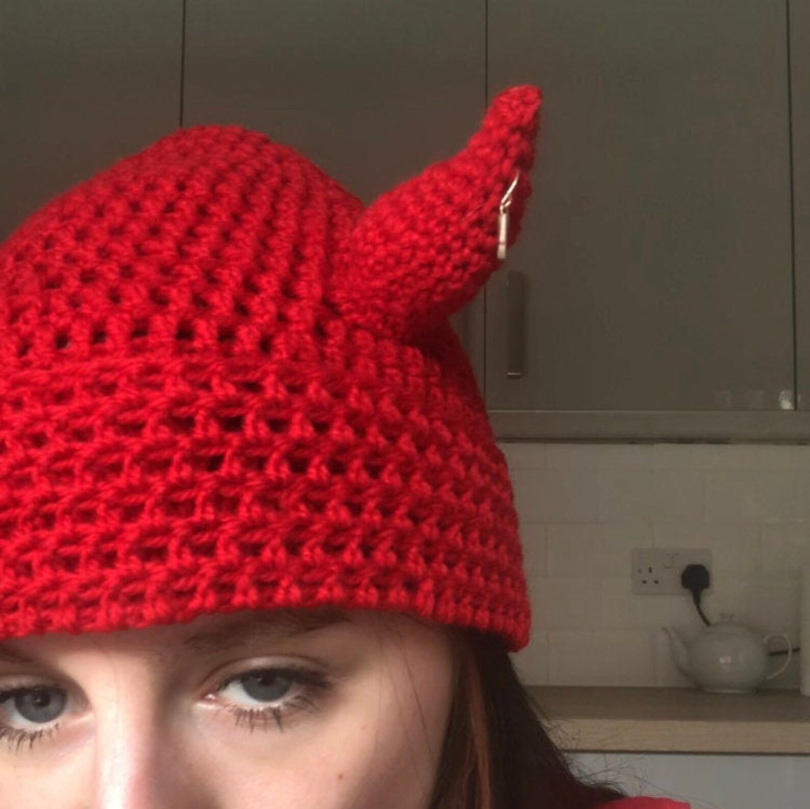 Devil Horn Red Beanie Etsy