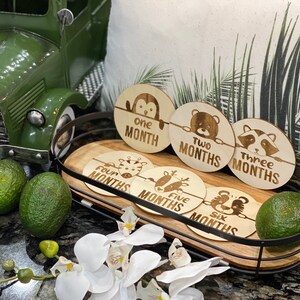 Animales lindos Milestone Baby Monthly Photo Newborn Photography Wood Monthly Milestones for Baby Baby Gifts Engraved Baby Milestone Cards Prop