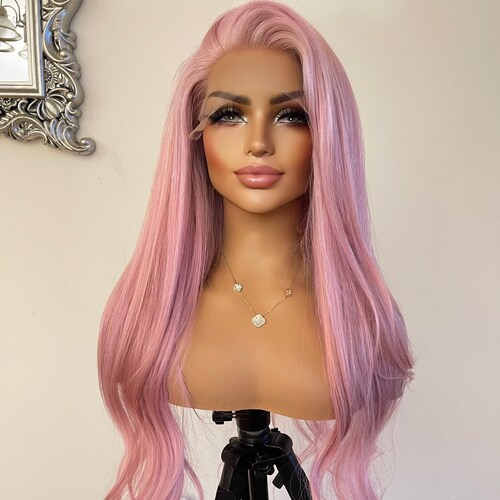Pink Wig 100 Human Hair European Lace Front Wig 4X4 Available Etsy
