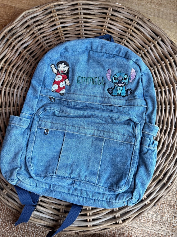 Custom Embroidered Lilo and Stitch Denim Backpack for Kids  display picture 1