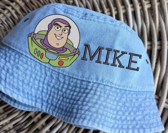 Buzz Lightyear Custom Embroidered Denim Bucket Hat for Kids and Toddlers Toy Story Space