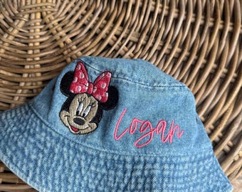 Custom Embroidered Minnie Mouse Denim Bucket Hat