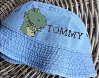 Dinosaur Rex Custom Embroidered Denim Bucket Hat for Kids and Toddlers Toy Story