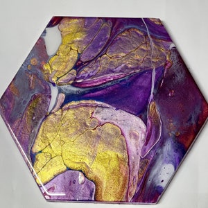 Pintura acrílica sobre baldosa cerámica / Trivet / Pintura de arte fluido / Pintura abstracta / Pintura original / Pintura personalizada / Baldosa de cerámica / Hexágono