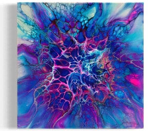 Pintura acrílica sobre lienzo / Pintura de arte fluido / Pintura abstracta / Pintura vertida / Pintura personalizada / Decoración del hogar / Arte de pared / 12x12 / Borde profundo