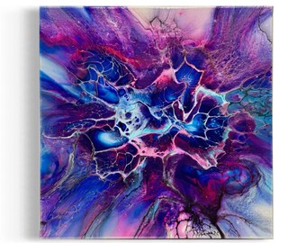 Pintura acrílica sobre lienzo/ Pintura de arte fluido/ Pintura abstracta/ Pintura de vertido/ Pintura personalizada/ Decoración del hogar/ Arte de pared/ 12x12/ Borde profundo