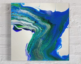 Acrylic Painting on canvas/ Wall Art/ Fluid Art painting/ Abstract art/ Original painting/ Custom painting/ 14x14/ Blue-green /Swipe