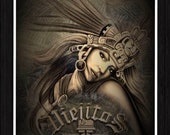 Aztec Viejitos Girl by Chicana Graphic Artist Yvette Hernandez in 12X16 and 18X24