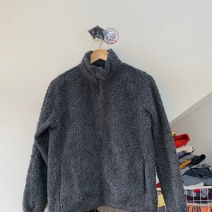 Size S:  Vtg Uniqlo Japan zipper Fleece Dark Grey rare color