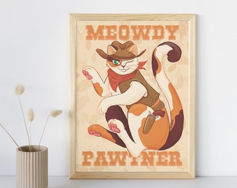 Meowdy Pawtner | Cowboy Cat Art Print A5 or A4