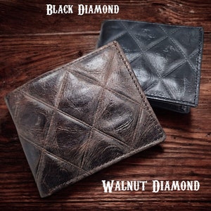 Luxe leren vintage dubbelgevouwen portemonnees met diamantstiksel - verkrijgbaar in bruin en zwart