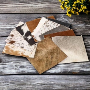 Pezzi/campioni/scarti di vera pelle di mucca con pelliccia in vari colori 30 x 30 cm (12" x 12") o 20 x 20 cm (8" x 8") - **SCONTO DEL 40%**