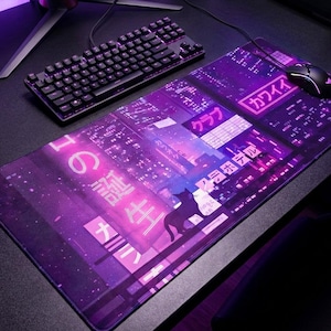 Extra Large Tokyo Cat Computer Desk Mat | Gaming Desk Pad