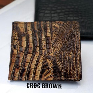 Carteras Western de dos pliegues de piel auténtica con relieve de cocodrilo: disponibles en varios estilos