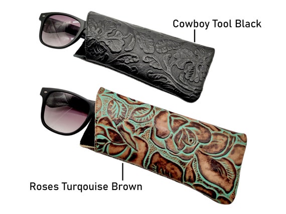 Genuine Leather Embossed Glasses Case / Leather Sunglasses Case - Etsy