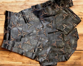 Huge Pack Texas Longhorn Black / Copper Metallic Print Embossed Leather | SOLD AS SEEN | Arts & Crafts Leather | 0.9kg