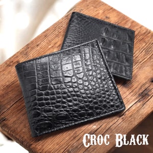 Carteiras vintage dobráveis de couro legítimo estilo crocodilo preto com relevo - disponíveis em vários estilos